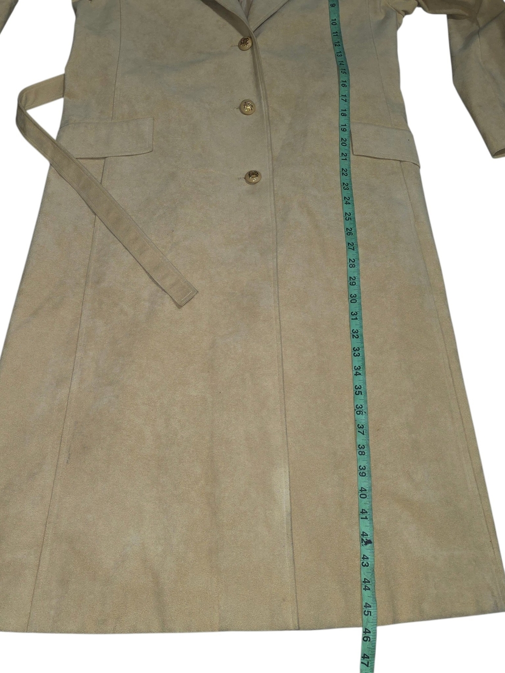 Vtg Abe Schrader Beige Faux Suede Duster Coat Belted Long Trench Jacket Sz 14 - Picture 11 of 14
